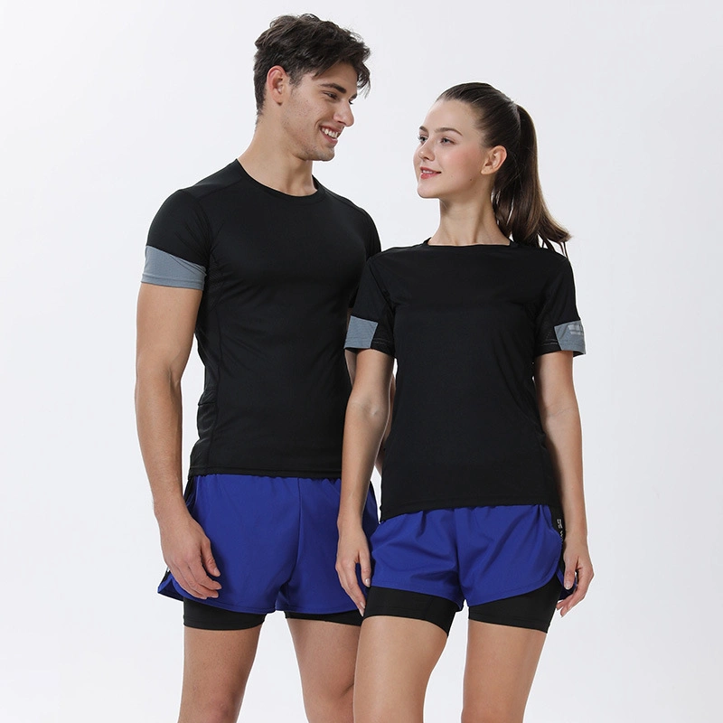 Reflective Pocket Sports Short Sleeve T-Shirt Men and Women Training Breathable Fitness Suit Leisure Fast Dry Running Jacket Short Sleeve