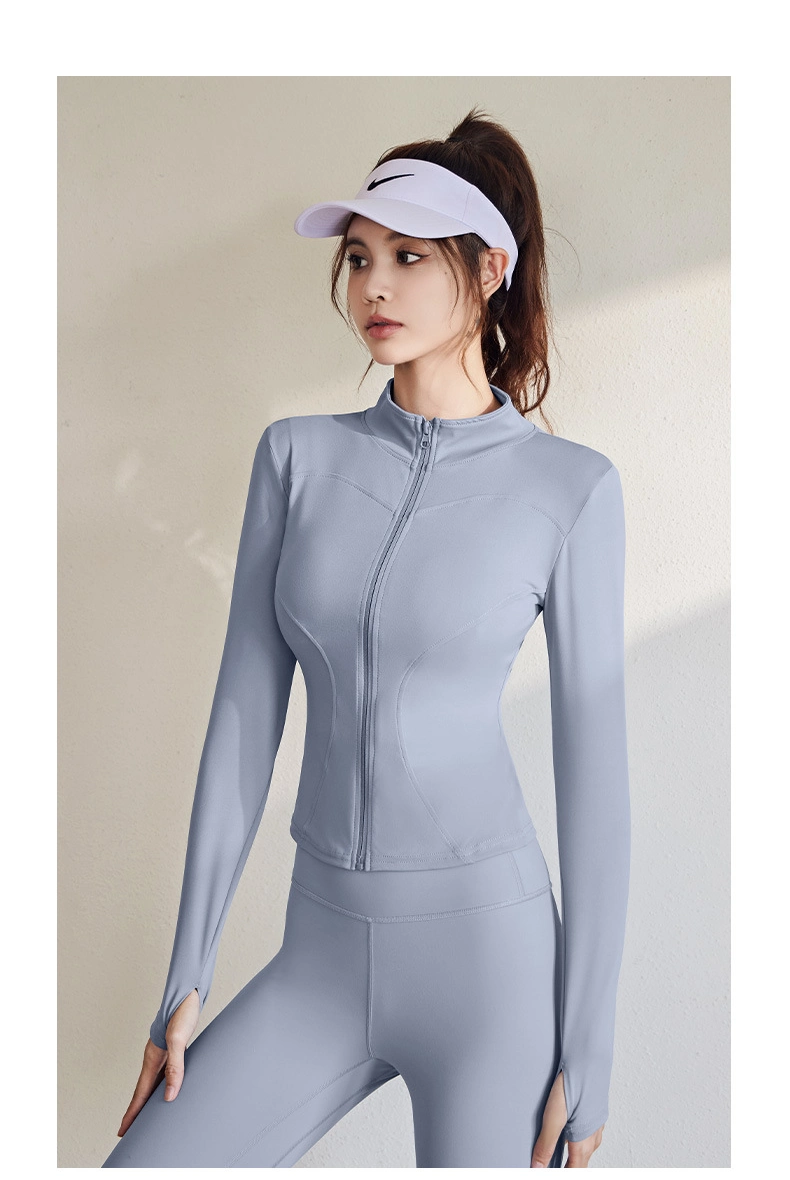 Spring Yoga Sports Coat Women′s Quick-Drying Stand Neck Long Sleeve