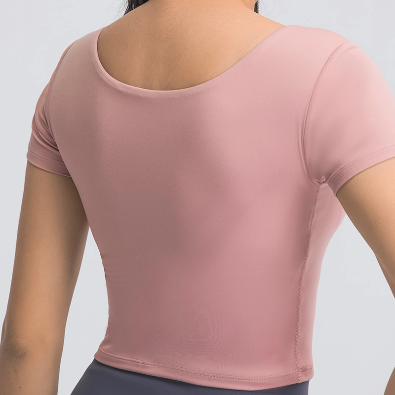 Free Sample Wholesale Yoga Jacquard Short Sleeve Quick-Dry Women Sports