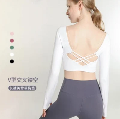 Schnell trocknende Übungs-Frauen-Nabel-Exposed-Sport-Yoga-Langarmshirts