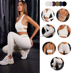 Neues 7-teiliges Set, nahtloser Yoga-Anzug für Damen, Sport-BH, passend zu Hüftlifting-Shorts, Fitness, Langarm, mit Hosenanzug