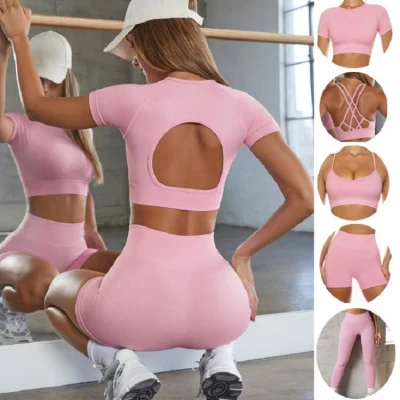 Frauen Nahtlose Yoga Kleidung Bh Fitness Kurzarm Hohe Taille Gesäß Heben